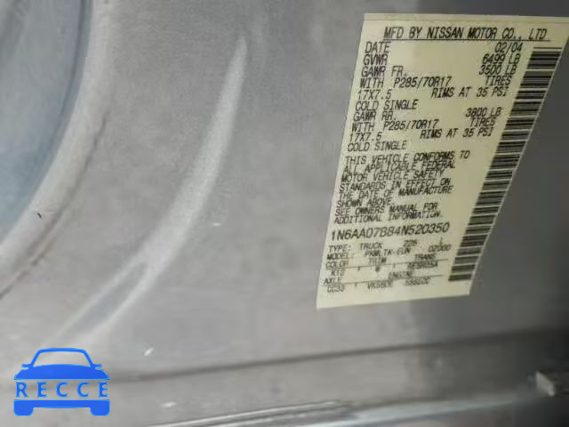 2004 NISSAN TITAN XE/S 1N6AA07B84N520350 image 9