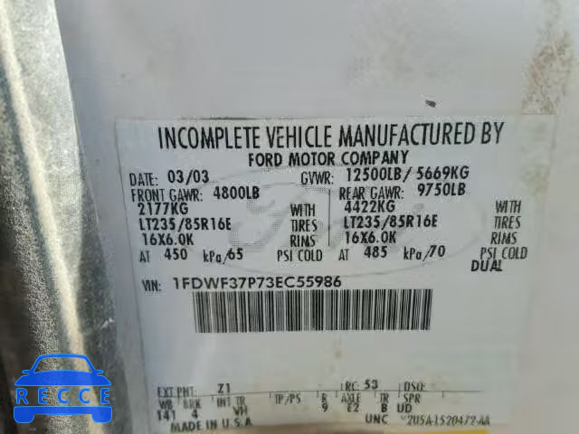 2003 FORD F350 SUPER 1FDWF37P73EC55986 image 9