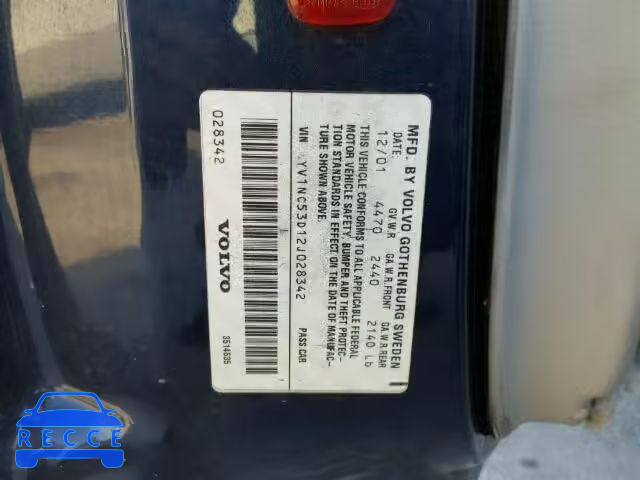 2002 VOLVO C70 YV1NC53D12J028342 image 9