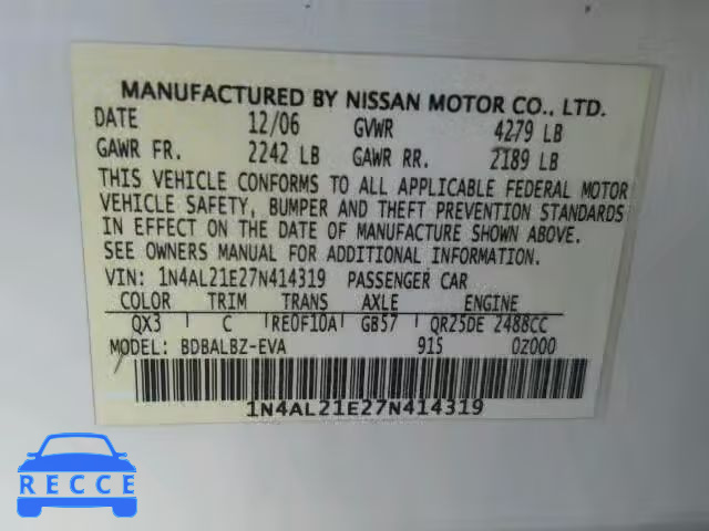 2007 NISSAN ALTIMA 2.5 1N4AL21E27N414319 image 9