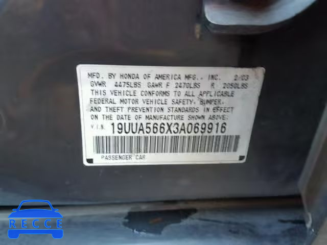 2003 ACURA 3.2 TL 19UUA566X3A069916 image 9