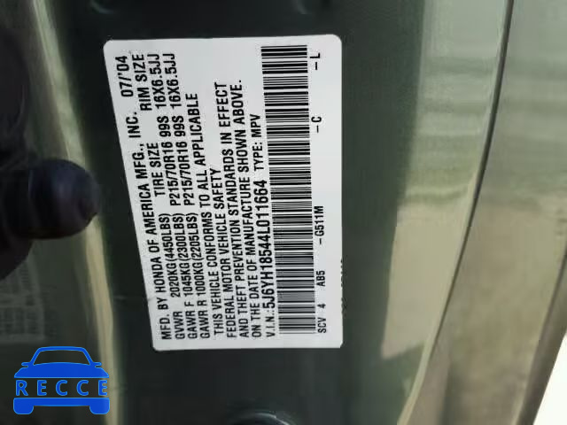 2004 HONDA ELEMENT EX 5J6YH18544L011664 image 9