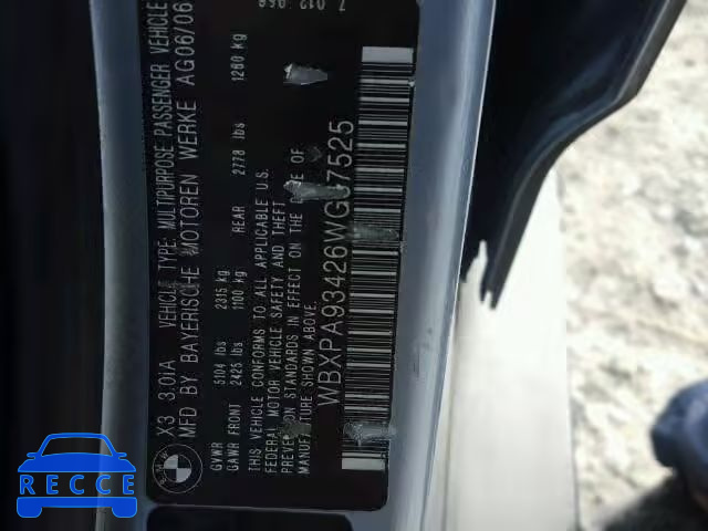 2006 BMW X3 3.0 WBXPA93426WG87525 зображення 9