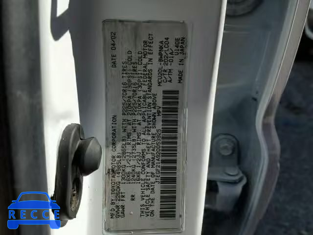 2002 TOYOTA HIGHLANDER JTEGF21A920053925 image 9