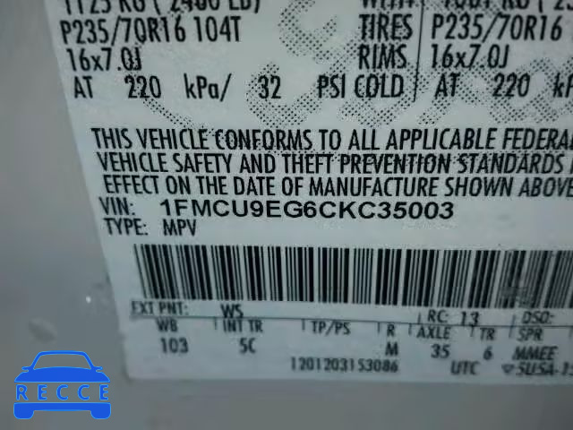 2012 FORD ESCAPE LIM 1FMCU9EG6CKC35003 image 9