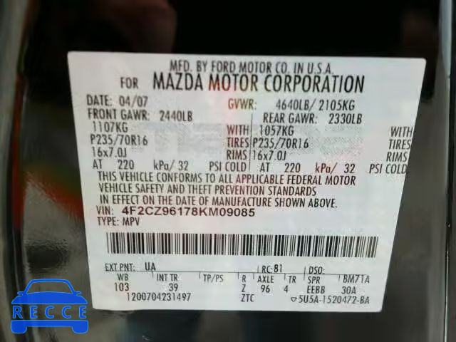 2008 MAZDA TRIBUTE S 4F2CZ96178KM09085 image 9