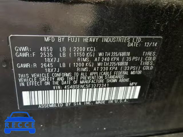 2015 SUBARU OUTBACK 3. 4S4BSENC5F3272341 image 9