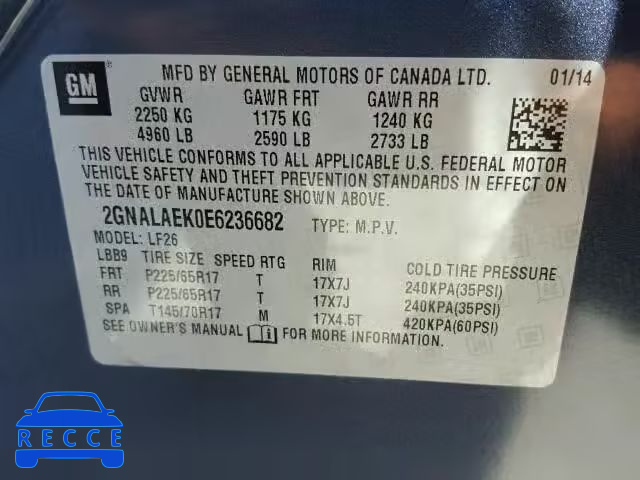 2014 CHEVROLET EQUINOX LS 2GNALAEK0E6236682 image 9