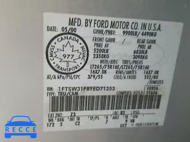 2000 FORD F350 SUPER 1FTSW31F8YED71353 image 9