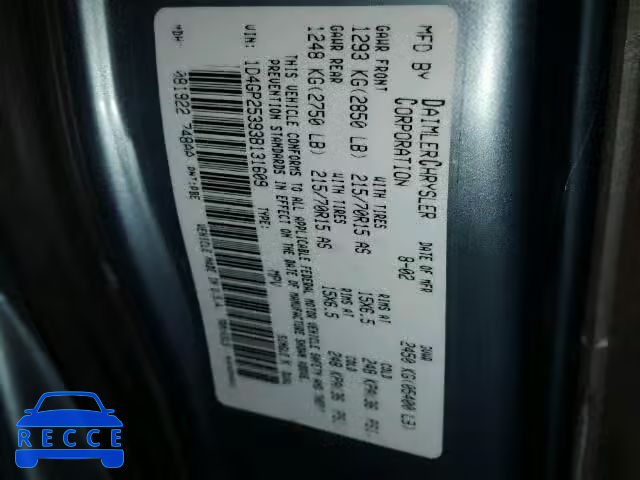 2003 DODGE CARAVAN SE 1D4GP25393B131609 image 9