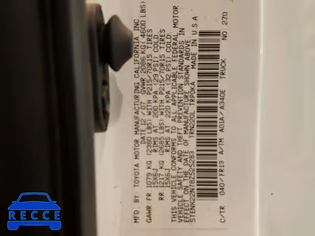 2008 TOYOTA TACOMA 5TENX22N78Z525283 image 9