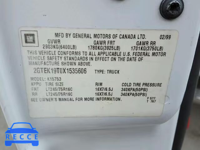 1999 GMC SIERRA K15 2GTEK19T0X1535606 image 9