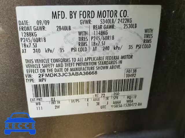 2010 FORD EDGE SEL 2FMDK3JC3ABA36668 image 9