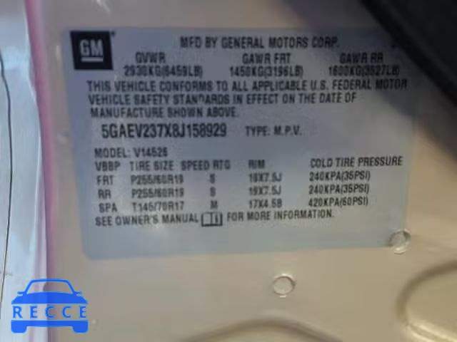 2008 BUICK ENCLAVE CX 5GAEV237X8J158929 image 9