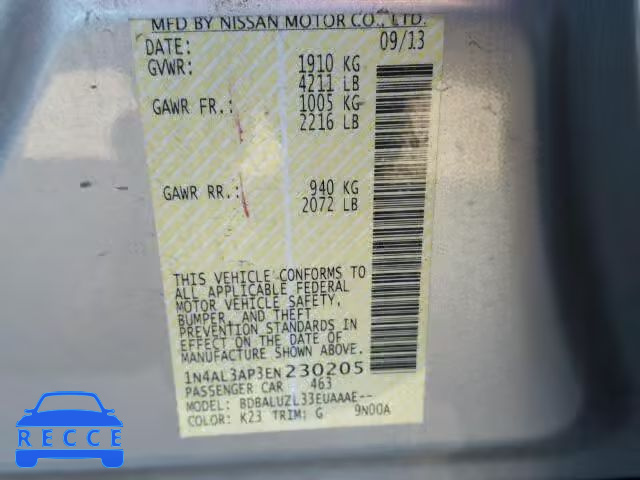 2014 NISSAN ALTIMA 2.5 1N4AL3AP3EN230205 image 9