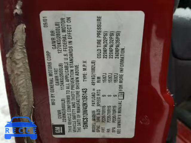 2002 CHEVROLET BLAZER 1GNCS13W42K136143 image 9