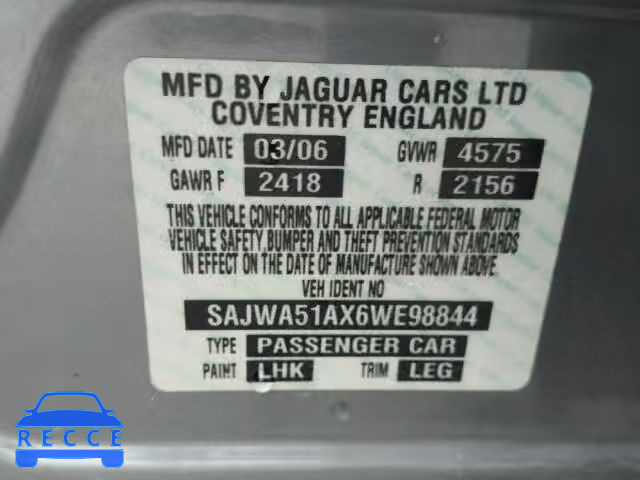 2006 JAGUAR X-TYPE 3.0 SAJWA51AX6WE98844 зображення 9