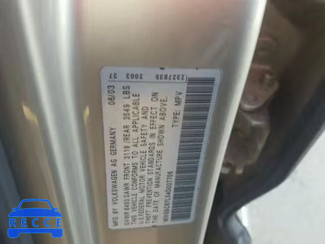 2004 VOLKSWAGEN TOUAREG 3. WVGBC67L04D007706 image 9