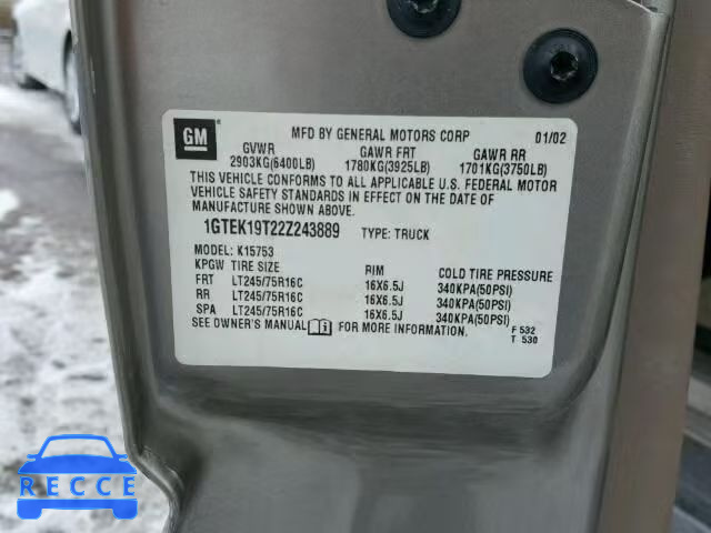 2002 GMC SIERRA K15 1GTEK19T22Z243889 image 9