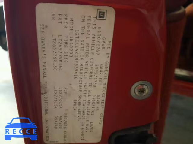 1992 GMC SIERRA K15 1GTEK14K1NE539416 image 9