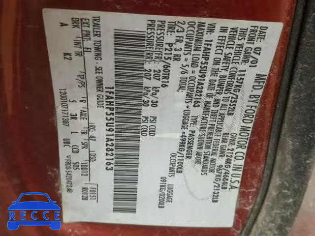 2001 FORD TAURUS SES 1FAHP55U91A282163 image 9