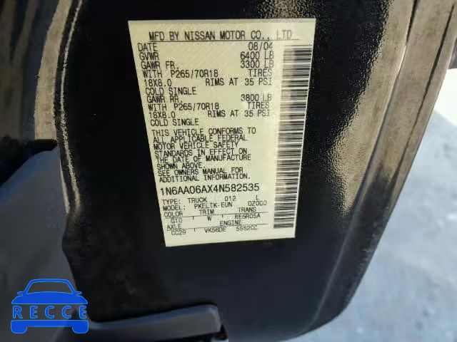 2004 NISSAN TITAN XE/S 1N6AA06AX4N582535 image 9