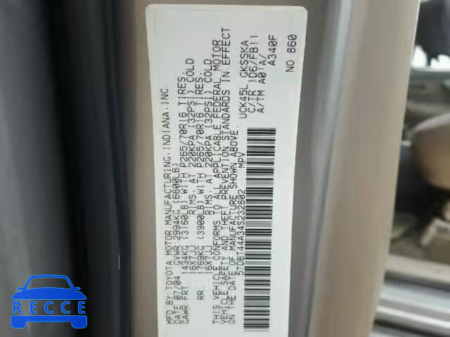 2004 TOYOTA SEQUOIA SR 5TDBT44A34S232802 image 9