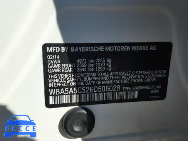 2014 BMW 528I WBA5A5C52ED506028 зображення 9