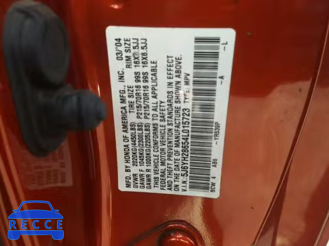 2004 HONDA ELEMENT EX 5J6YH28654L015723 зображення 9
