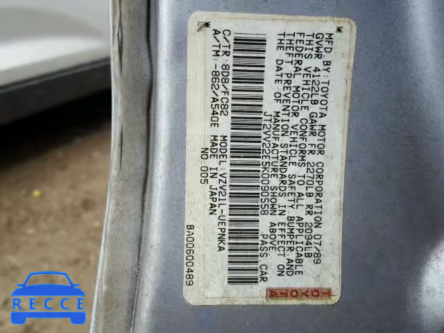 1989 TOYOTA CAMRY LE JT2VV22E5K0090558 зображення 9