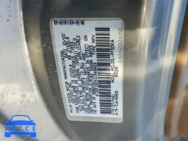 2001 TOYOTA SIENNA CE 4T3ZF19C51U349869 image 9