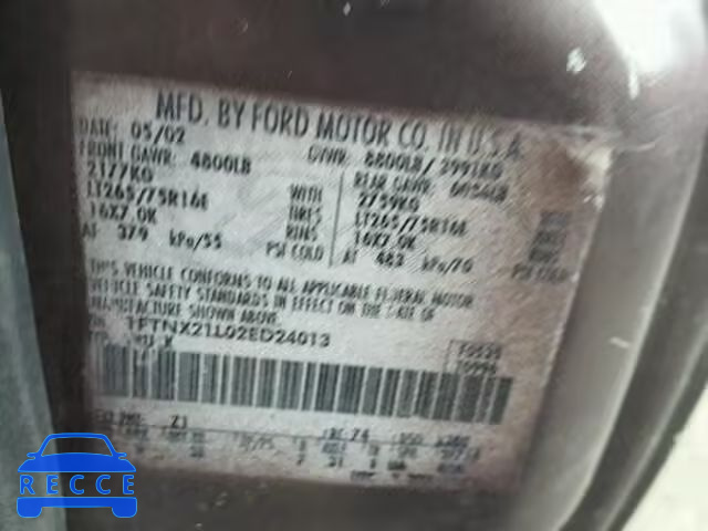 2002 FORD F250 SUPER 1FTNX21L02ED24013 image 9