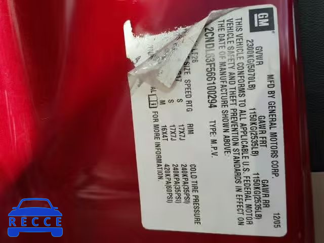 2006 CHEVROLET EQUINOX LT 2CNDL63F566100294 image 9