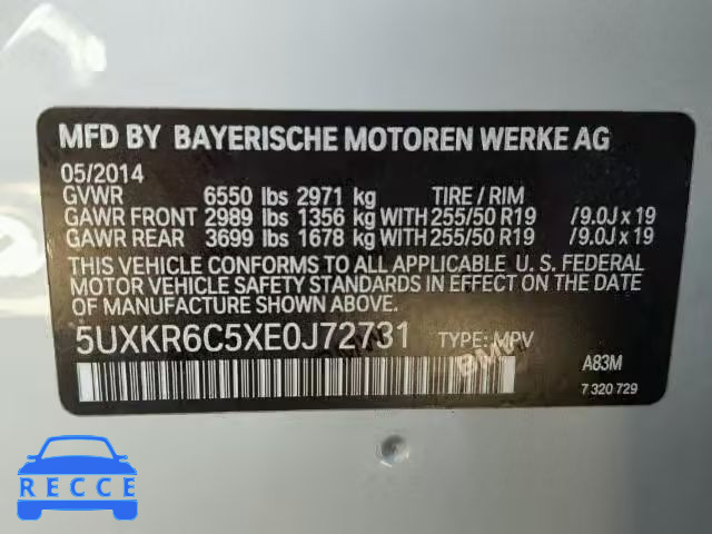 2014 BMW X5 XDRIVE5 5UXKR6C5XE0J72731 зображення 9