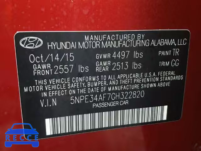 2016 HYUNDAI SONATA SPO 5NPE34AF7GH322820 Bild 9