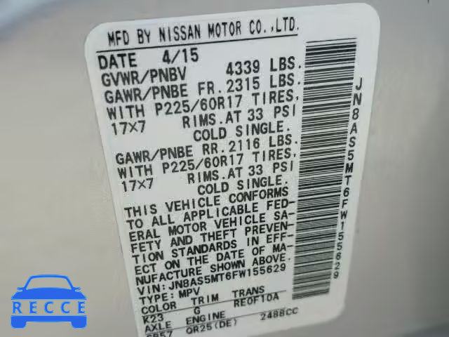 2015 NISSAN ROGUE SELE JN8AS5MT6FW155629 image 9