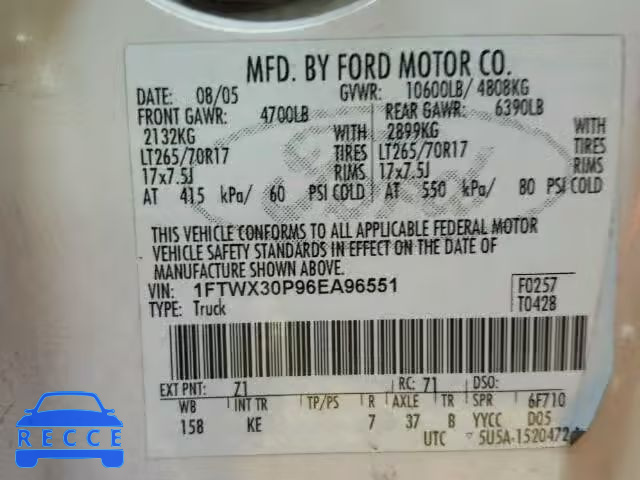 2006 FORD F350 SUPER 1FTWX30P96EA96551 image 9