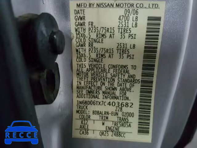 2007 NISSAN FRONTIER X 1N6BD06TX7C403682 image 9
