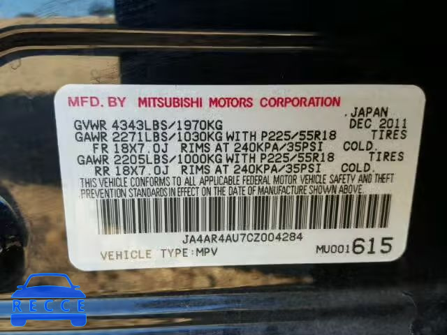 2012 MITSUBISHI OUTLANDER JA4AR4AU7CZ004284 image 9
