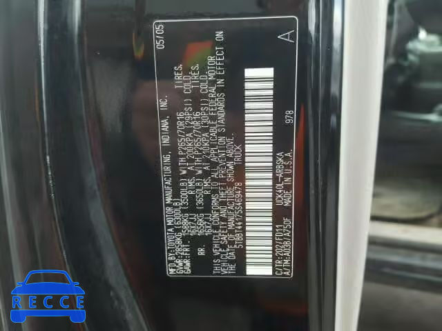 2005 TOYOTA TUNDRA ACC 5TBBT44175S469478 image 9