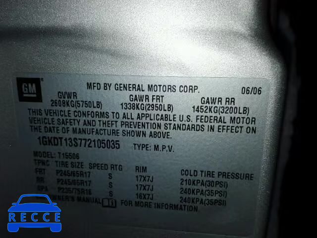 2007 GMC ENVOY 1GKDT13S772105035 image 9