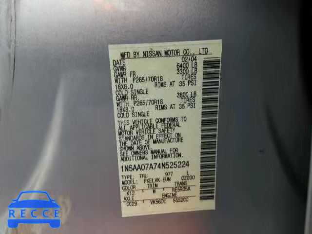 2004 NISSAN TITAN XE/S 1N6AA07A74N525224 image 9