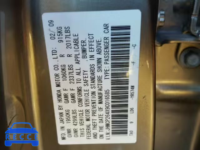 2009 HONDA ACCORD LX- JHMCP264X9C016585 image 9