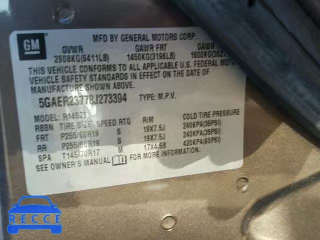 2008 BUICK ENCLAVE CX 5GAER23778J273394 image 9