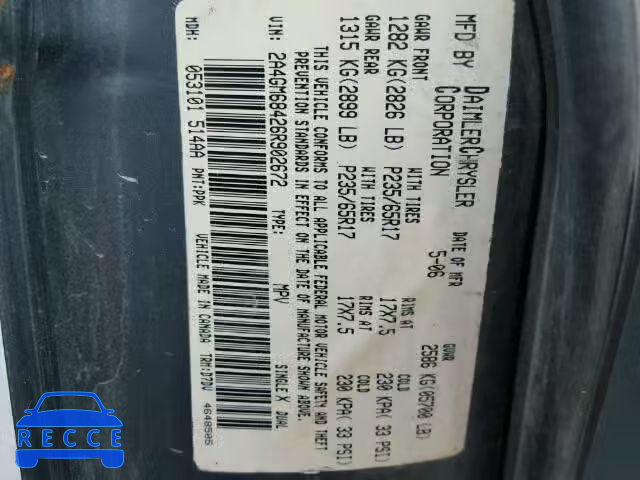 2006 CHRYSLER PACIFICA T 2A4GM68426R902672 зображення 9