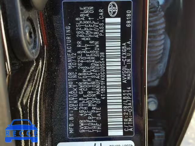 2012 TOYOTA CAMRY HYBR 4T1BD1FK0CU055438 image 9