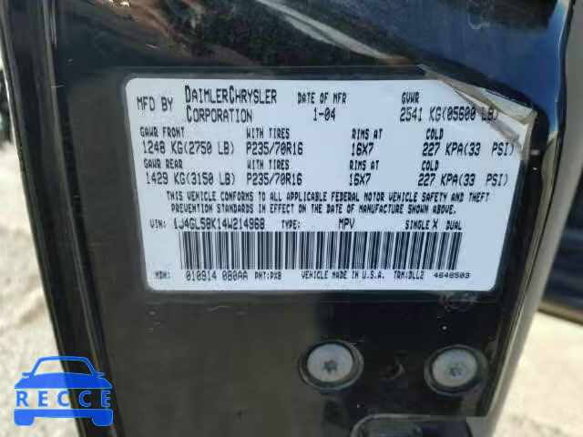 2004 JEEP LIBERTY LI 1J4GL58K14W214968 image 9