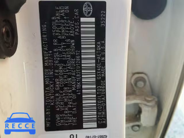 2014 TOYOTA AVALON BAS 4T1BK1EB2EU128612 Bild 9