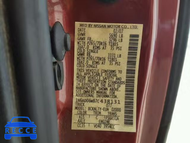 2007 NISSAN FRONTIER S 1N6AD06W87C438131 image 9