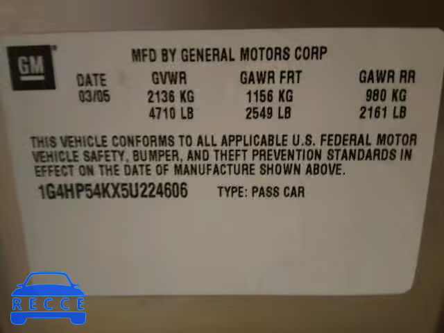 2005 BUICK LESABRE CU 1G4HP54KX5U224606 image 9